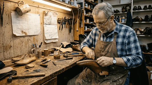 Craftsman hand stitching Goodyear welted shoe