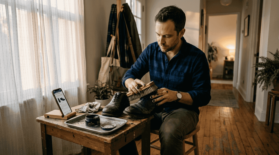 Man preparing to clean leather dress shoes
