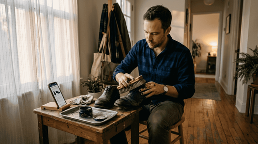 Man preparing to clean leather dress shoes