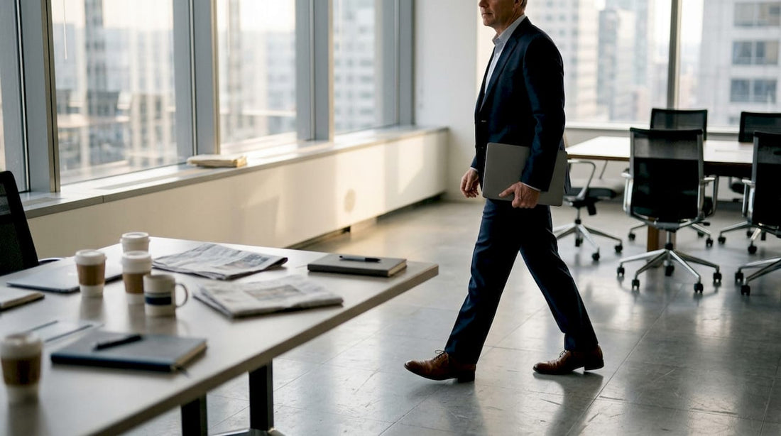 Executive in luxury shoes crossing office