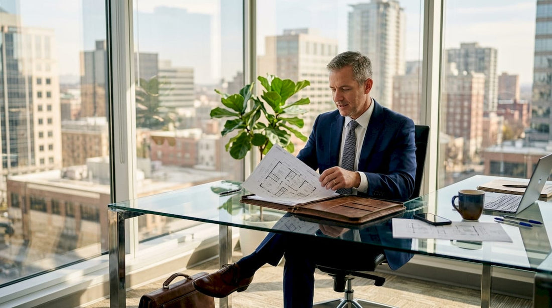 Real estate developer wearing luxury Oxfords in office