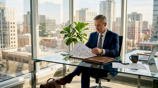Real estate developer wearing luxury Oxfords in office